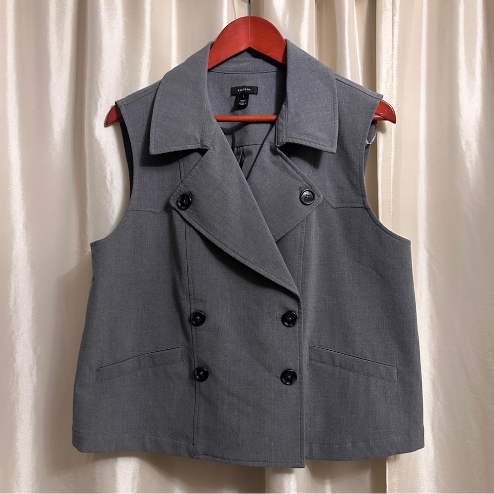 Halogen Double Breasted Vest Grey